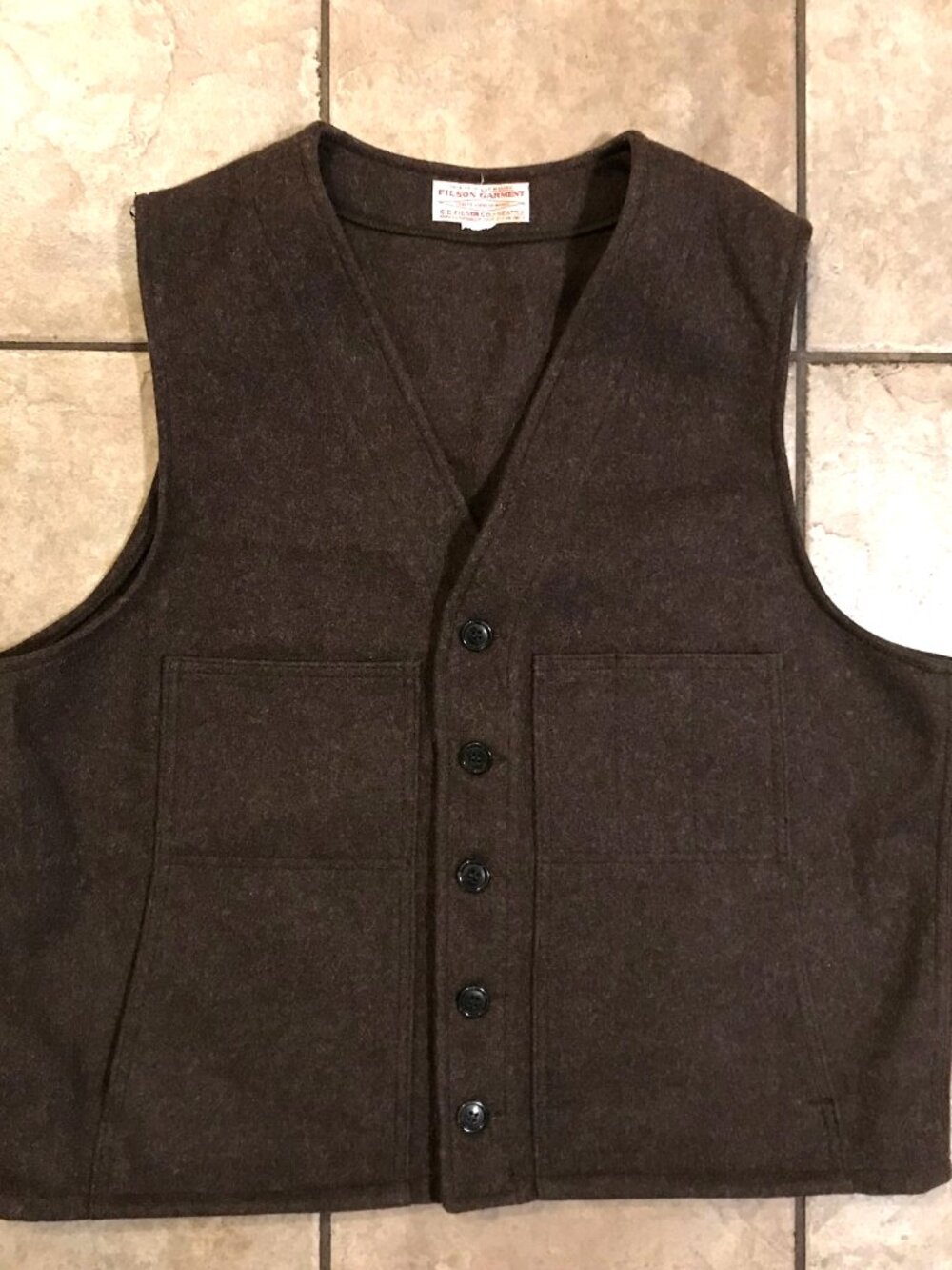 Men's Filson Mackinaw Virgin Wool Vest-Size 48 (2XL) Brown